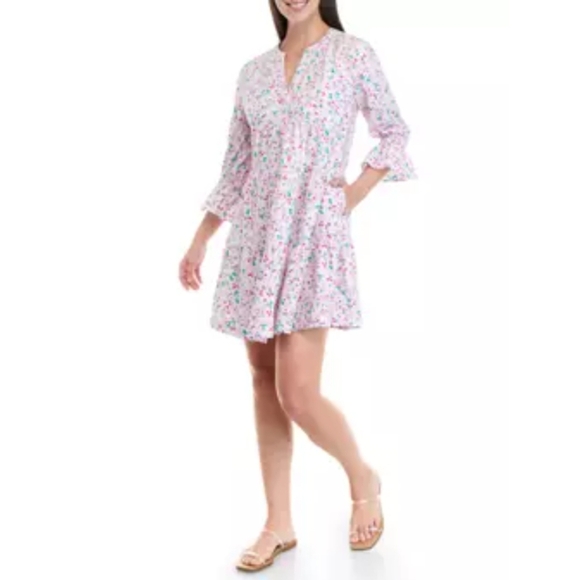 Crown & Ivy Women's Pink Floral Print 3/4 Sleeve Swing Dress Women's Small - Picture 2 of 9